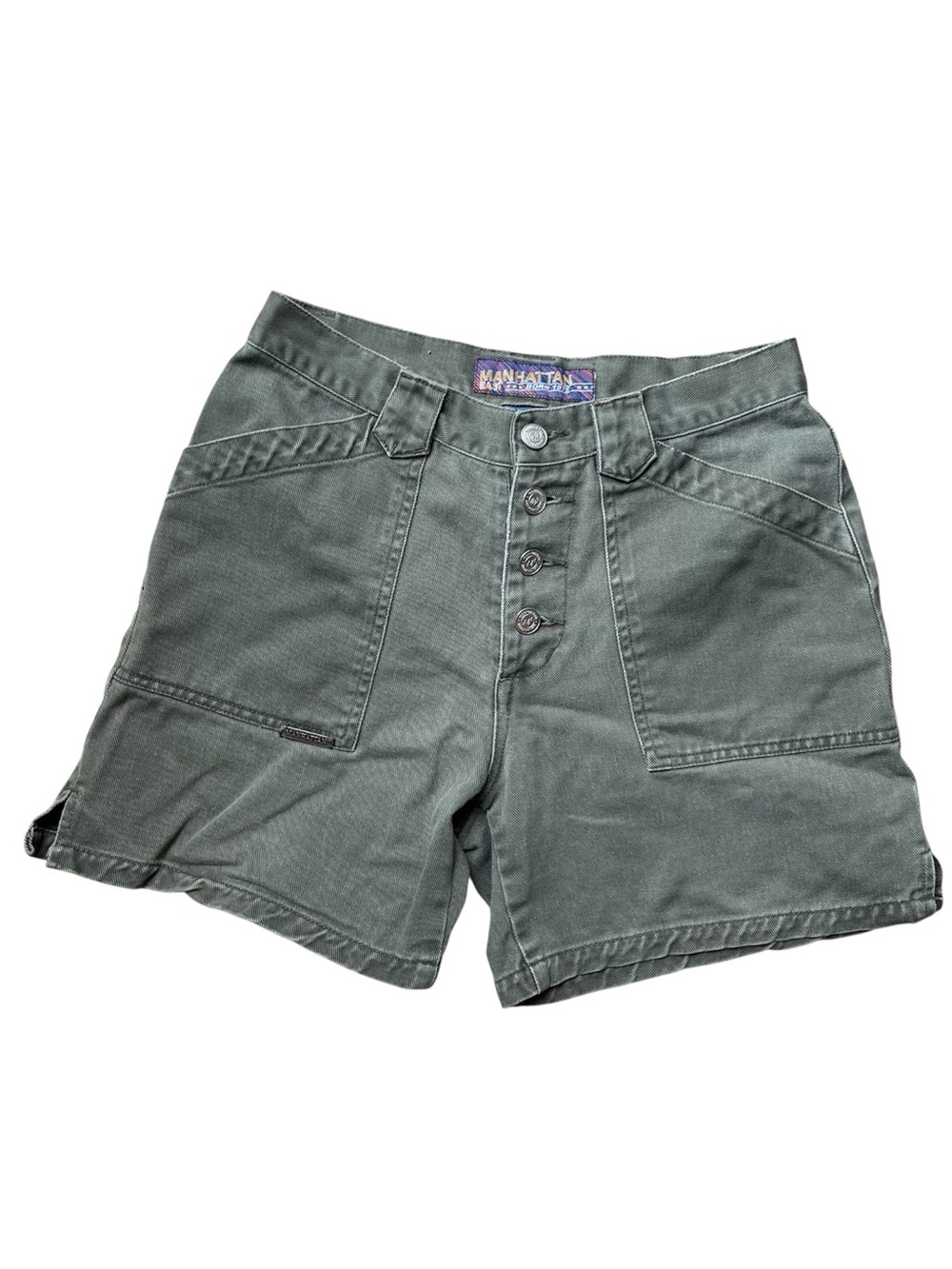 Y2K Vintage Olive Green Button Fly Utility Shorts